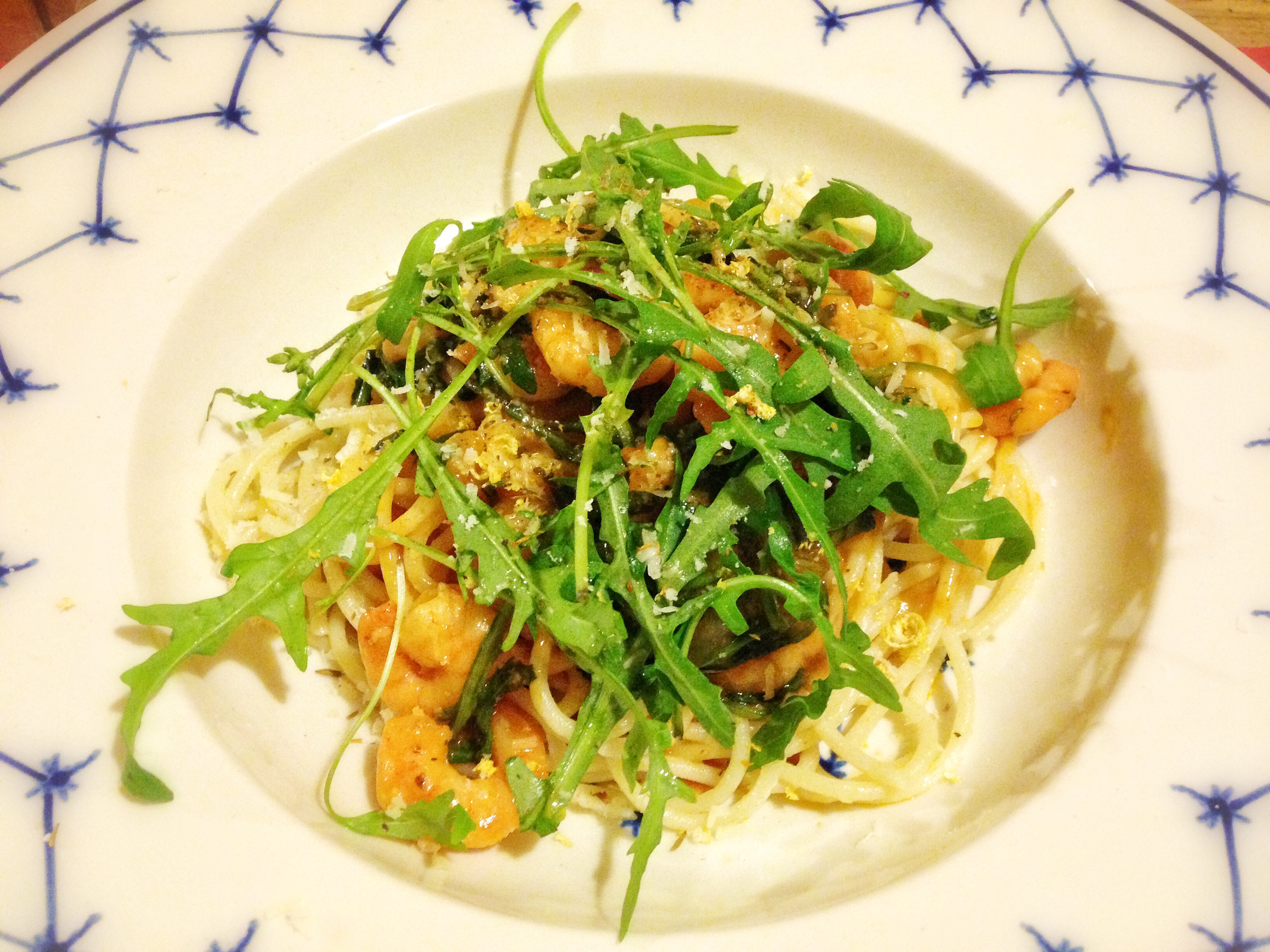 Spaghetti mit Garnelen & Rucola